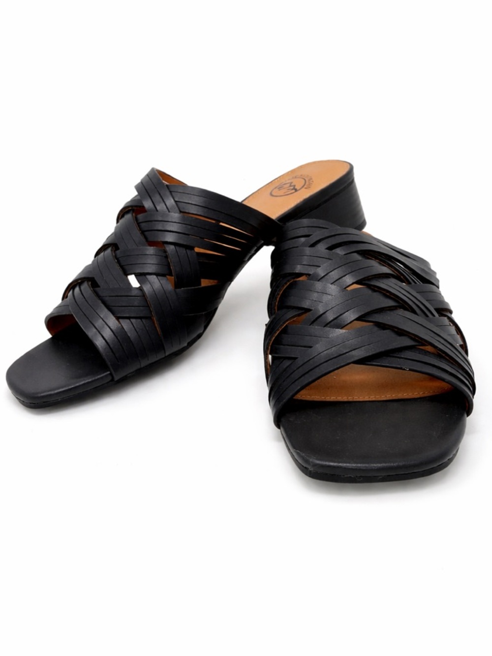 White Mountain Black Woven Slide Sandals Size 10 Square Toe Slip On Comfort NWT